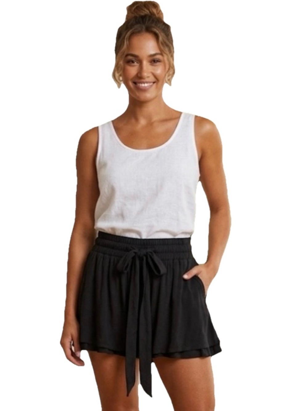 Electric & Rose Women’s Black Rayon Mini Shorts With Bow Belt Size XS